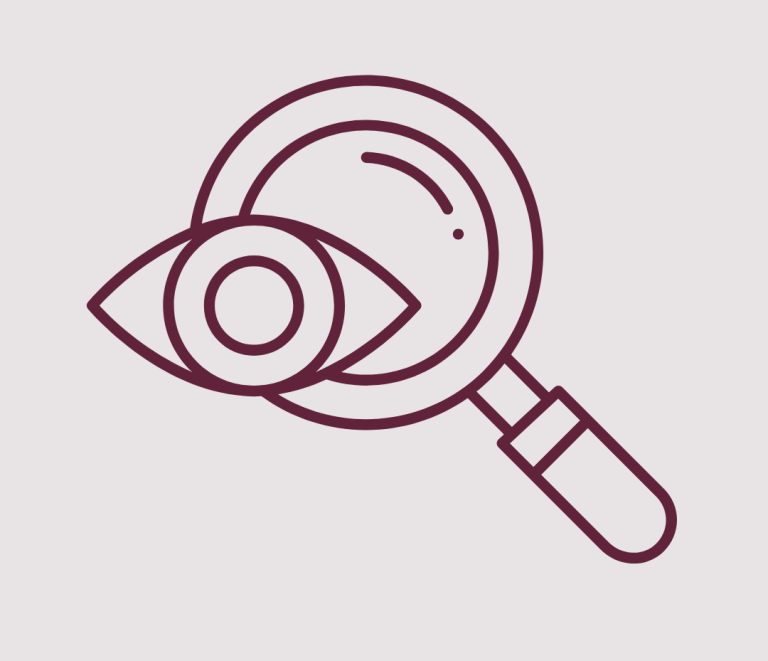 Icon Lupe mit einem Auge, das auf Details hinweist.