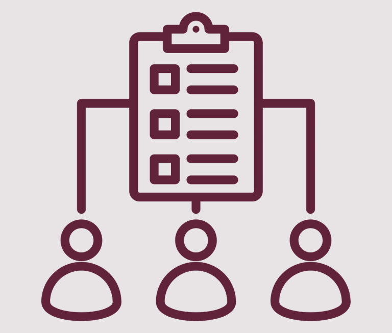 Icon Symbol einer Checkliste mit drei verbundenen Personen.